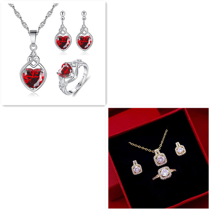 Gold Zircon Jewelry Set with Pendant & Stud Earrings