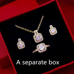 Gold Zircon Jewelry Set with Pendant & Stud Earrings