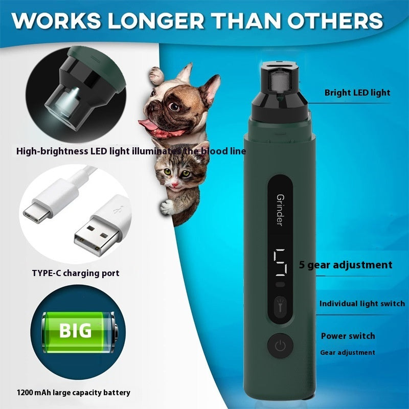 5-Speed Quiet Rechargeable Pet Nail Grinder