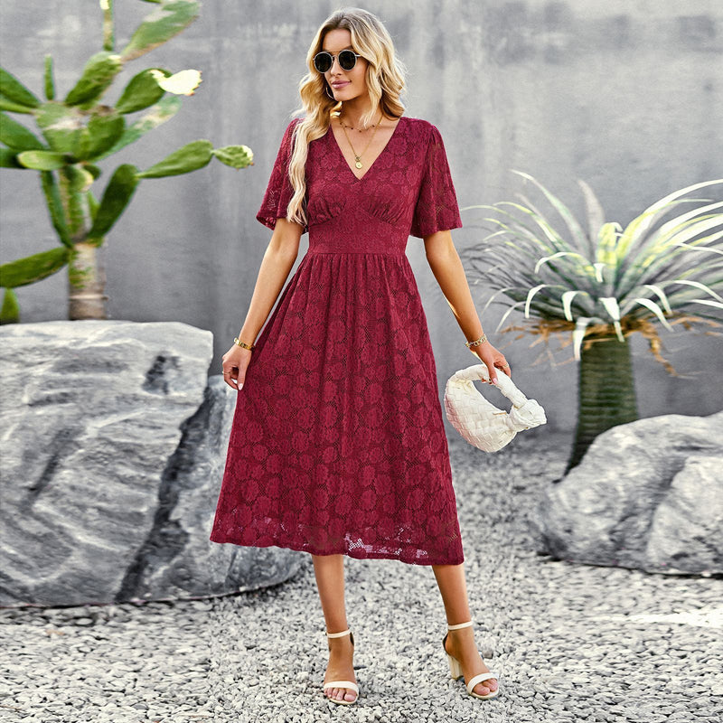 Elegant V-Neck Lace Summer Dress