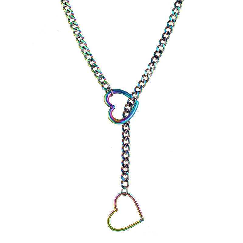 Stainless Steel Unisex Heart Lariat Necklace & Choker