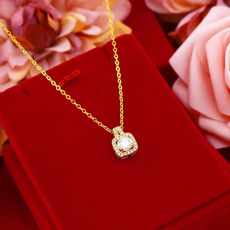 Gold Zircon Jewelry Set with Pendant & Stud Earrings