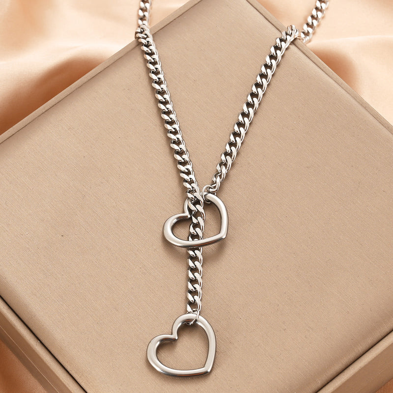 Stainless Steel Unisex Heart Lariat Necklace & Choker